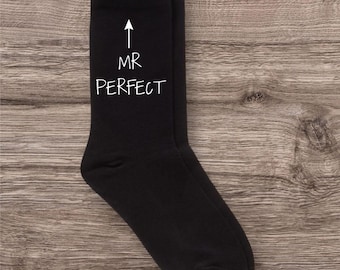 Mens Mr Perfect Black Socks funny Fathers Day Present Birthday Christmas gift for him
