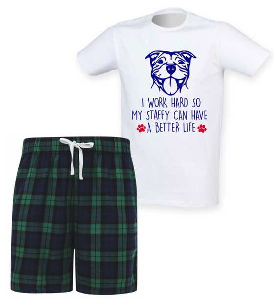 Mens Staffy Pyjamas I Work Hard so My Staffy Can Have A Better Life Short Tartan Pj s Etsy