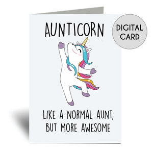 印刷可能なAunticornカードデジタルダウンロードAuntieグリーティング誕生日ダウンロード可能なAunt Aunty母の日インスタント