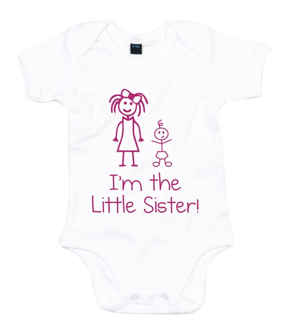 Sister Baby Grow I'm the Little Sister White With Pink Text Girls