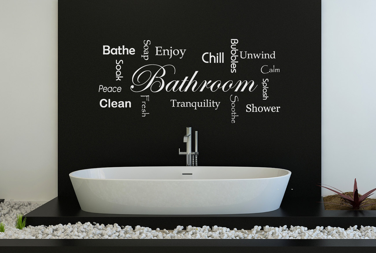 Bathroom Words Wall Decal Relax Chill Bubbles Bathe Shower Unwind Sticker Gift Ensuite Bath Mirror Tiles