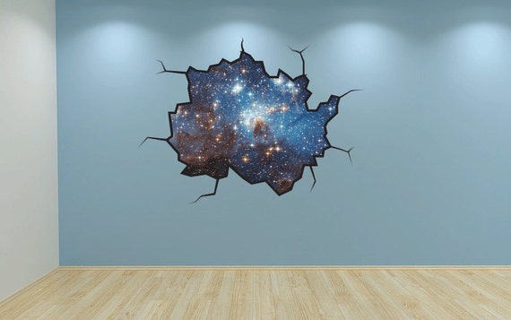 stars wall decal galaxy sticker mural outer space cracked wall | etsy
