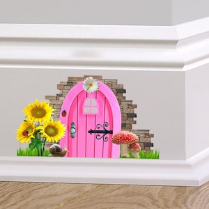 Pink Fairy Cottage Door Wall Decal Sticker Mural Skirting board sticker Quirky Wall Sticker Decorative