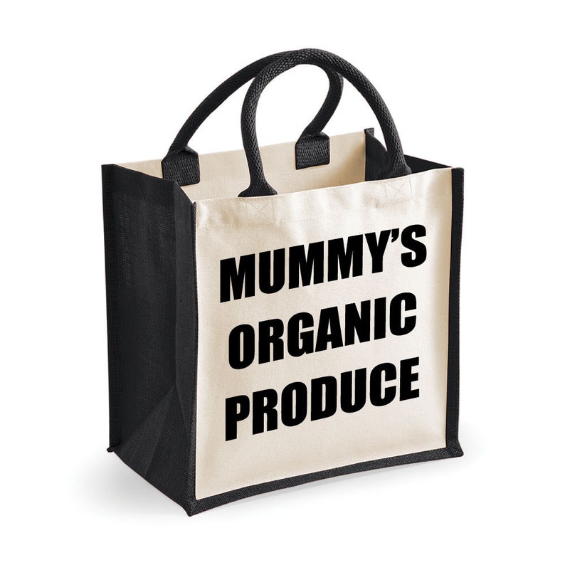 Organic Bag Shopping Bag Mummy/'s Organic Produce Medium Jute Bag Reusable Black Shopper