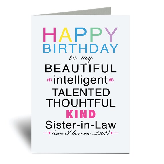 Sister In Law Birthday Card Happy Birthday Sister In Law Funny Etsy Sister In Law Birthday Card Happy Birthday Sister In Law Funny Etsy