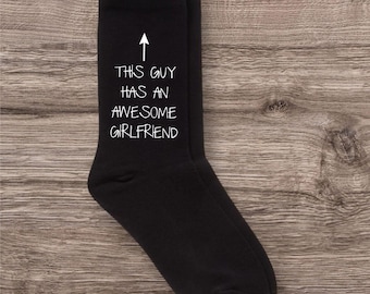 Mens This Guy Has An Awesome Girlfriend Black Socks Valentines Day Present Birthday Christmas Gift For Him