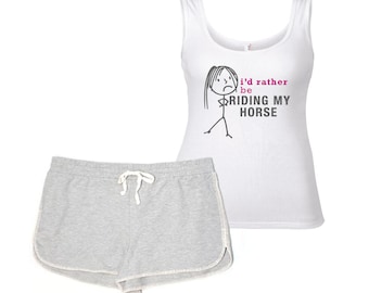 Damen Pyjamas Reiten Pyjamas eher mein Pferd graue und weiße Pyjamas reiten