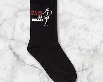 Men's I'd Rather Be Playing Ice Hockey Fun Black Socks Gift for Hockey Players