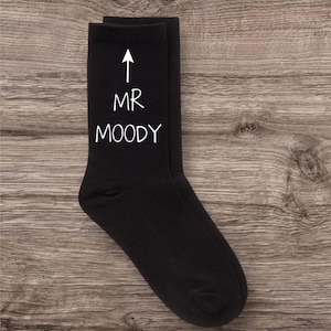 Men&#39;s Mr Moody Novelty Black Cotton Socks – Funny Gift for Him, Comfortable Durable Joke Socks
