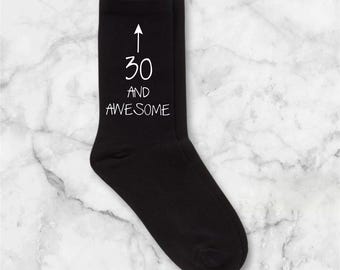 Black Socks 30th Birthday Gift for Men – Funny 30 and Awesome Socks, Perfect Gift for Him
