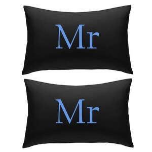 Mr & Mr Black Pillowcases, Colour Text, Wedding Engagement Marriage Valentines Day Bed Gay Marriage