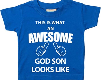 God Son TShirt This Is What An Awesome God Son Looks Like Tshirt Kids Sibling Text Children New Born Gift Present