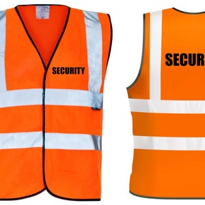 Hi Viz Vest Security Front And Back Safety Vest Reflective Site Work Clothing Black Text Workwear