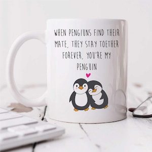 Juego de regalo de taza, posavasos y tarjeta con el mensaje "Eres mi pingüino", para San Valentín y aniversario