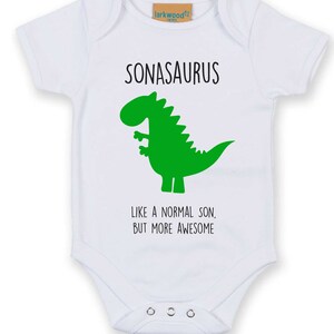 Dinosaur White Babygrow Sonsaurus Like A Normal Son But More Awesome