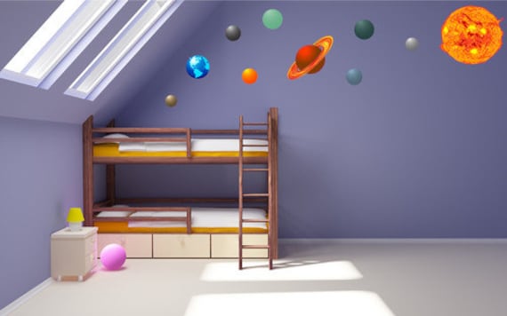 Full Colour Solar System Wall Decal Planets Kids Wall Sticker Bedroom Educational School Science