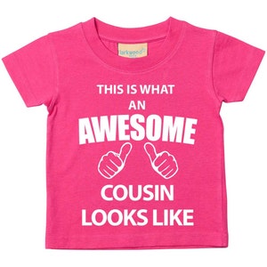 Cousin TShirt This Is What An Awesome Cousin Looks Like Pink Tshirt Kids Sibling Text Children New Born Gift Present