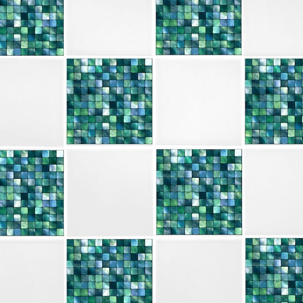 Grün Blaue Mosaik Fliesentransfers 15 x 15 cm gedruckt wasserfest vinyl Fliesenaufkleber 10er Pack