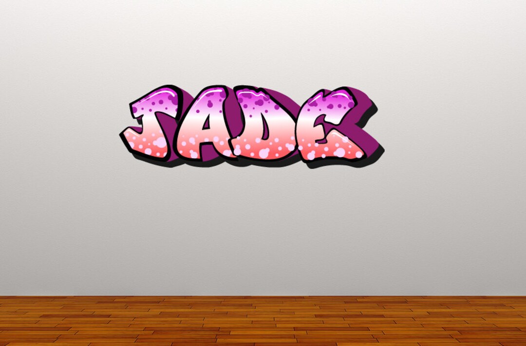 Personalised Graffiti Name Decal Pink Purple Full Colour Kids Wall