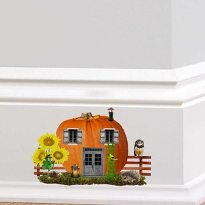 Pumpkin Fairy Cottage Door Wall Decal Sticker Autumn Fall Halloween Mural Skirting board sticker Quirky Wall Sticker Decorative