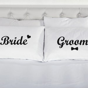 Bride Groom Pillowcases Printed Pillow Case Wedding Marriage Present Day Bed 200 Thread Count 100% Cotton Excellent Quality