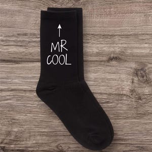 Men’s Mr Cool Socks Novelty Black Cotton Funny Gift for Him Comfortable Durable Joke Socks