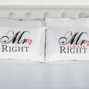 Couples Pillowcases Mr Right Mr Always Right Printed Pillow Case Gay Wedding Engagement Marriage Valentines 200TC 100%Cotton