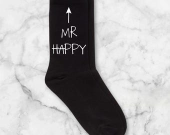 Mens Mr Happy Black Socks joke Fathers Day Present Birthday Christmas gift for him