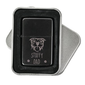 Staffy Dad Engraved Flip Lighter In Tin Gift Box
