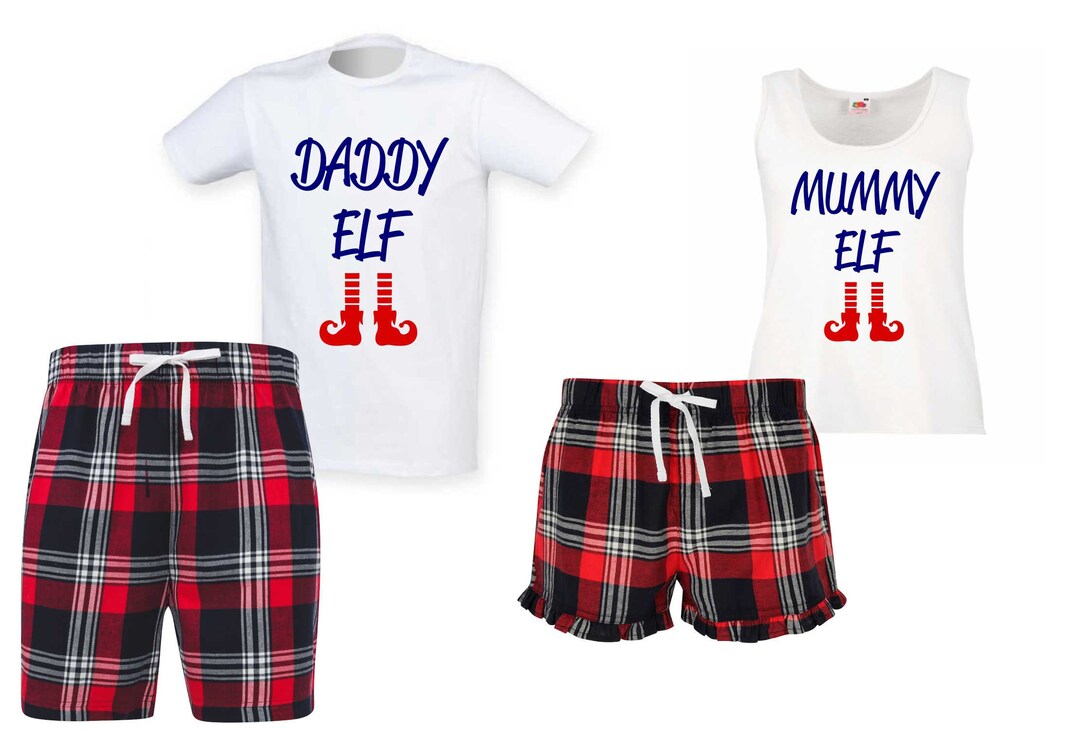 Couples Christmas Pyjamas Mummy Elf Daddy Elf Christmas Red Tartan Pyjamas Set Pj s Shorts Valentines Tartan Etsy Canada