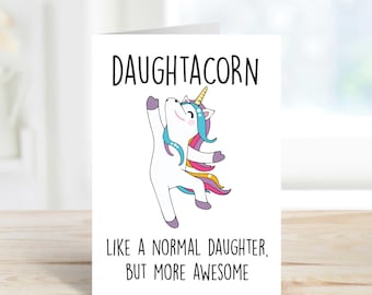 Einhorn Tochter Grußkarte | Daughtacorn Geburtstagskarte | Lustiges Einhorn Geschenk für Tochter | Innen leer, professioneller Druck