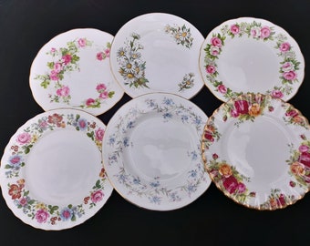 Six Mismatched Vintage Pretty Floral China Side / Tea Plates 16cm-16.5cm