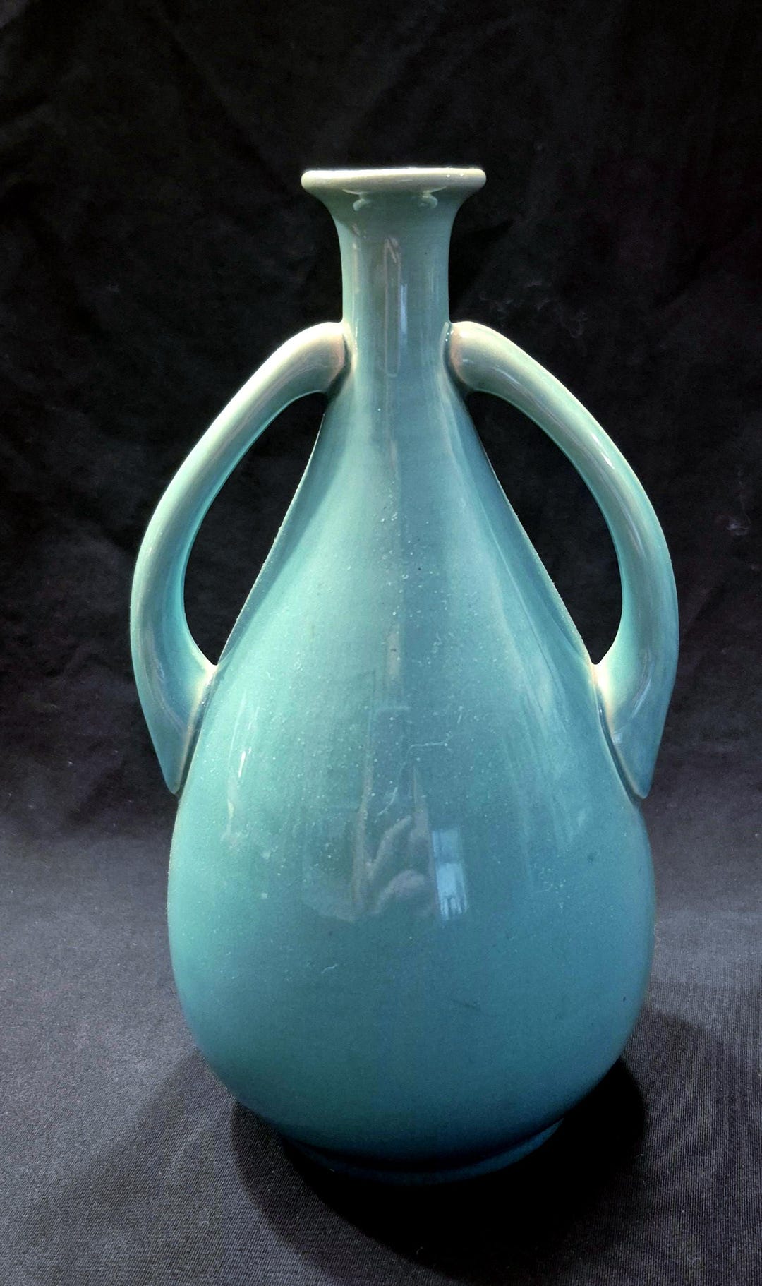1930's Japanese Awaji Pottery Vase - Turquoise Blue, 7 1/4