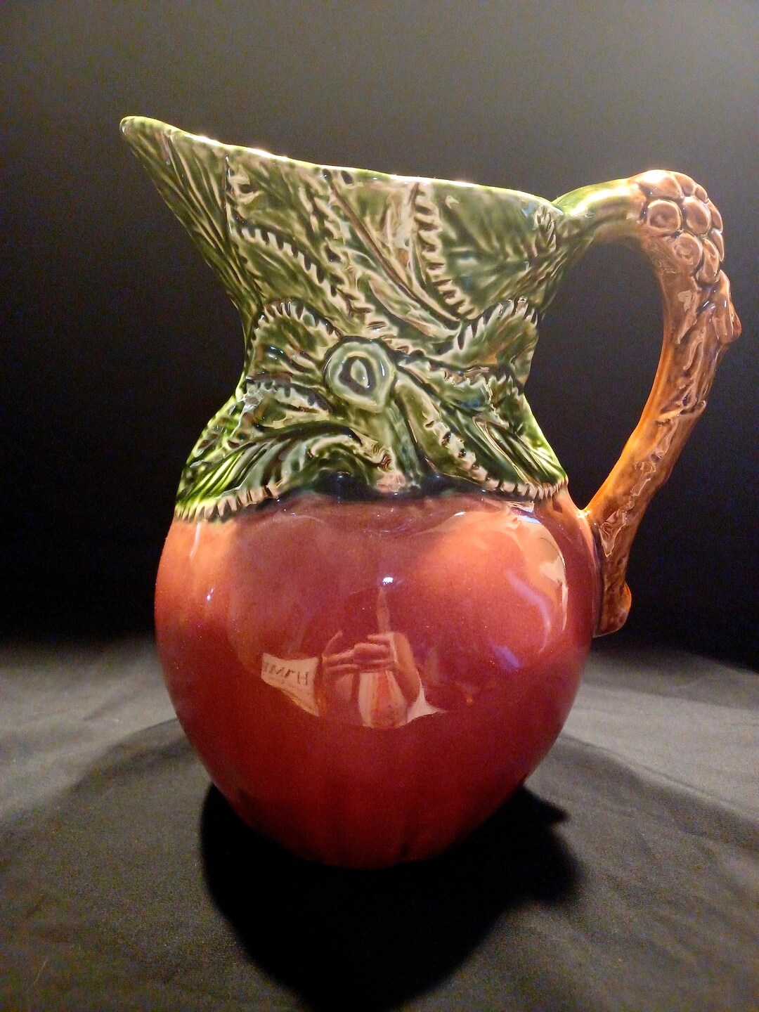 Vintage OLFAIRE PORTUGAL Mayólica Manzana Roja Jarra Hermosa Cerámica ...