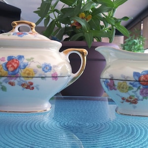 Antique Czechoslovakian UNION K Sugar Bowl & Creamer - Czechoslovakia Creamer and Sugar Bowl - Ca 1921 Union K Czech Sugar Bowl and Creamer