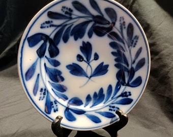 Antique Spinach Leaf Flow Blue Spatter Ware Plate  - Circa 1850&#39;s - 1860&#39;s