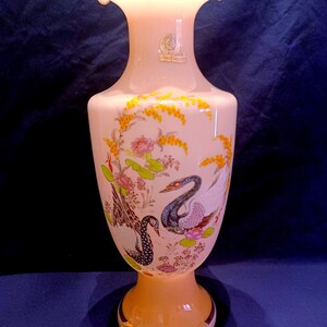 OPALINA FIORENTINA - Murano Glass - Pink Cased Glass Swan Vase - Murano Glass Vase  - Opalina Fiorentina Murano Glass Vase - Made In Italy