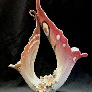Franz Papillon Butterfly Double Vase FZ00579 - 14 1/2&quot; Franz Butterfly Vase - Franz Porcelain - Franz Papillon Vase - Jen Woo Franz Vase