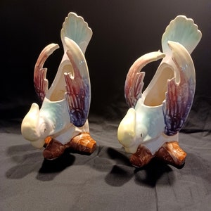 MORTON POTTERY - Cockatiel, Cockatoo, Parrot  Wall Pocket / Vase Planter - VINTAGE 1950&#39;S