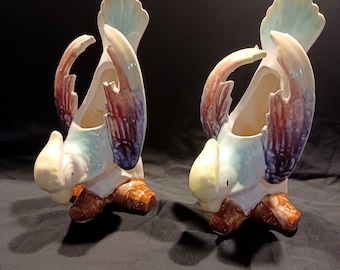 MORTON POTTERY - Cockatiel, Cockatoo, Parrot  Wall Pocket / Vase Planter - VINTAGE 1950&#39;S