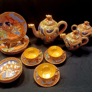 1940&#39;s 19 pc. Dragonware Tea Set - Moriage Tea Set - Dragonware Moriage Tea Set - Japanese Tea Set - Dragonware - Moriage - Tea Set