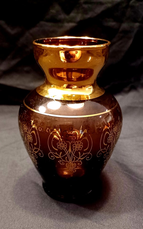 Murano Art Glass Vase/ 24K Gold Leaf/ Amethyst/ Gold