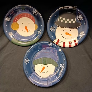 3 Snowman Salad/Dessert Plates - &quot;The Snow Friends Collection&quot; by St. Nicholas Square - Christmas Dishes - Festive Winter/Holiday Dishes
