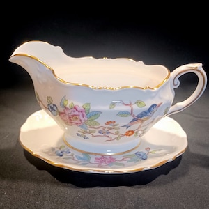 AYNSLEY PEMBROKE Gravy Boat / Sauce Boat With Under Plate - Vintage Aynsley Pembroke Gray Boat And Underplate - Aynsley Bone China