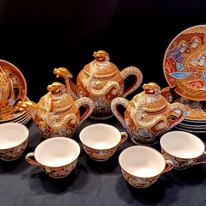 Vintage Dragonware Tea Set - Dragonware - Moriage - Japanese Tea Set - 24 pc. Dragonware Tea Set - Moriage Tea Set - Dragonware Moriage