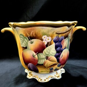 Large Brookdale Fine Bone China Jardiniere - Hand Painted Signed J. Mottram "Orchard Gold" Planter