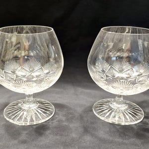 2 Beautiful Cut Glass Crystal Brandy Glasses - 2 Crystal Brandy Snifters - Vintage Brandy Glass - Vintage Brandy Snifter - Vintage Crystal
