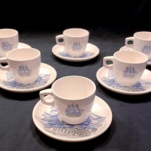 MCM Rosti Mepal Melamine - Rosti Mepal &quot;Shipped&quot; Demitasse Cup & Saucer - Rosti Mepal Denmark - Nautical - Clipper Ship - MCM Melamine