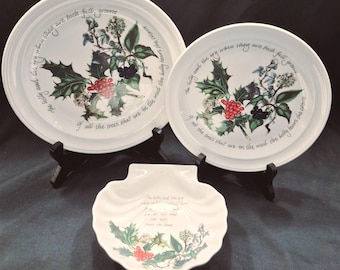 Portmeirion Holly & Ivy Shell Dish and Plates Set – Discontinued Pattern - Christmas Decor
