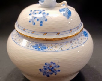 Rare Antique (1915-1930) Herend Sugar Bowl | 1915-1930 Hungary Herend Mark | Herend Blue Garden Sugar Bowl | Antique Herend Sugar Bowl